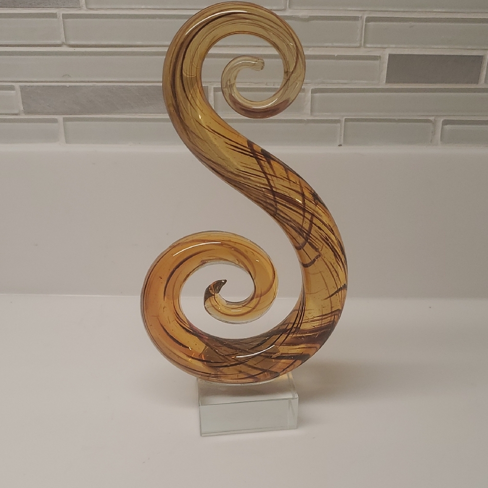 Murano Amber Swirl Glass Art